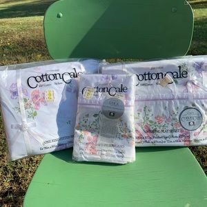 Vintage iris floral CottonCale king sheet set